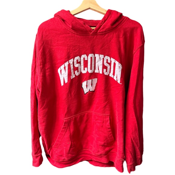 vintage bright red wisconsin sports college sweater hoodie oversized size large - Picture 1 of 10